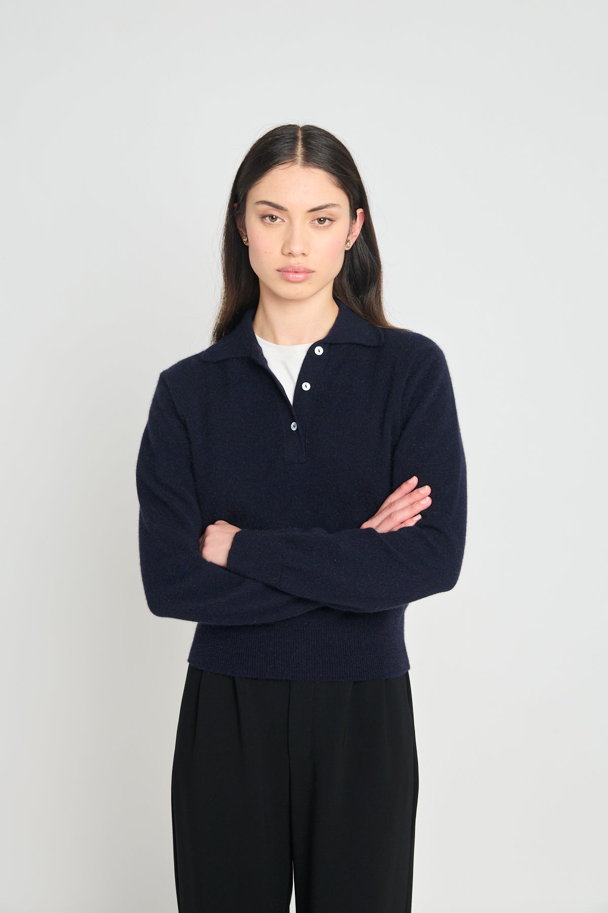 Eliza long-sleeved polo - Navy