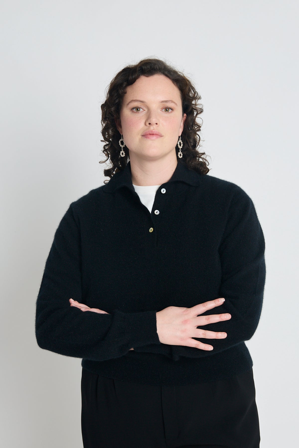 Eliza long-sleeved polo - Black
