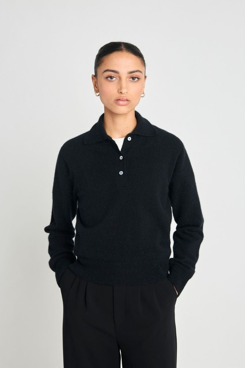 Eliza long-sleeved polo - Black